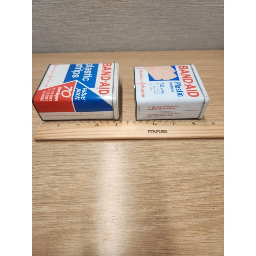 Vintage Lot Of 2 Band-Aid Metal Boxes Tins Johnson & Johnson Made In USA